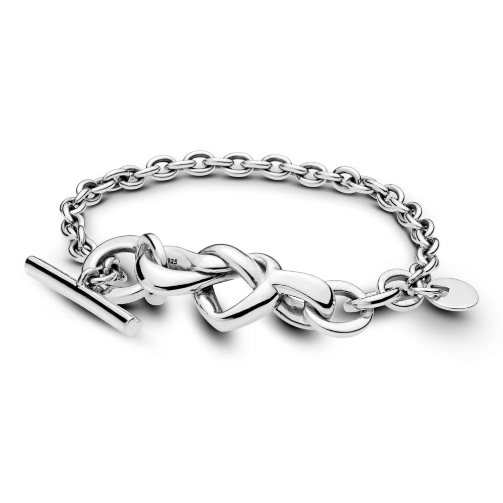 

100% 925 Sterling Silver pandora Charms Knotted Heart T-Bar Bracelet The love bracelet channels the symbolism of the knot