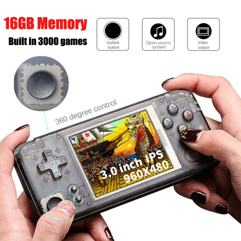 Ретро портативная игровая консоль 64 бит 16 ГБ 3 0 дюйма встроенные 3000 классические