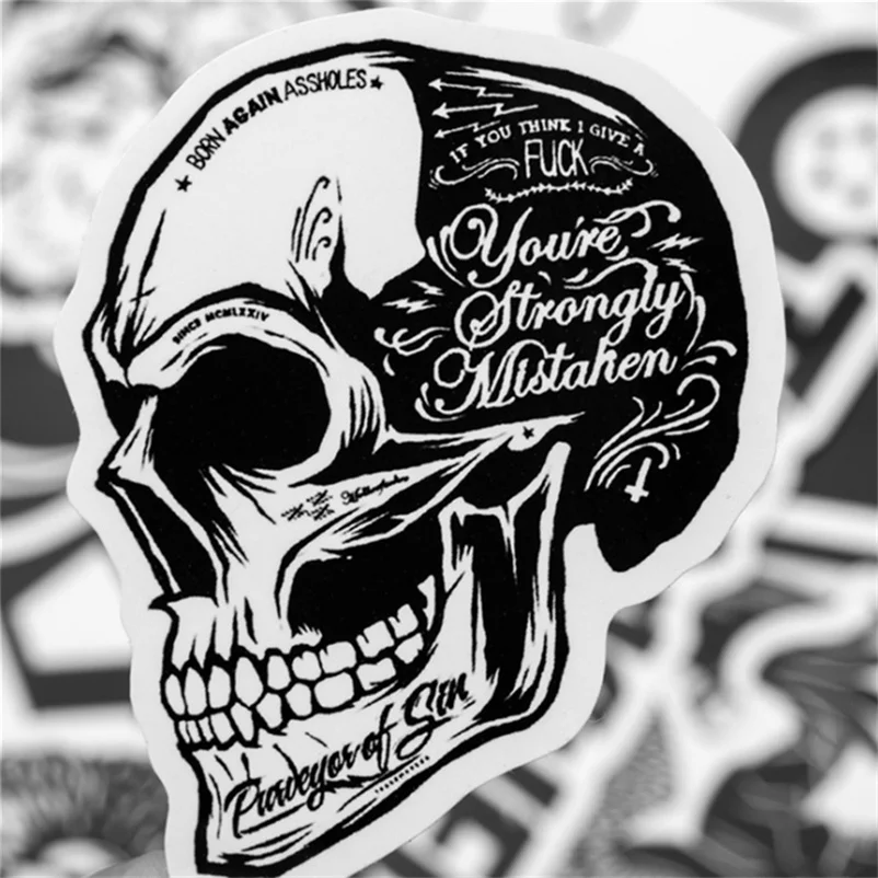 Pegatinas de grafiti Rock en blanco y negro con dibujos animados, 10/30/50 Uds., para ordenador port&aacute;til, guitarra, casco, juguetes a prueba de agua, venta al por mayor-2