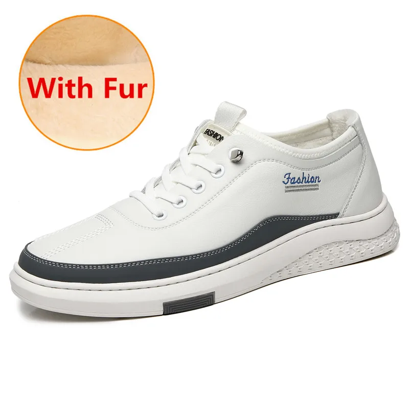 

Кроссовки мужские кожаные с резиновой подошвой, повседневные Нескользящие, на толстой подошве, универсальные, теплая зимняя обувь с бархат...