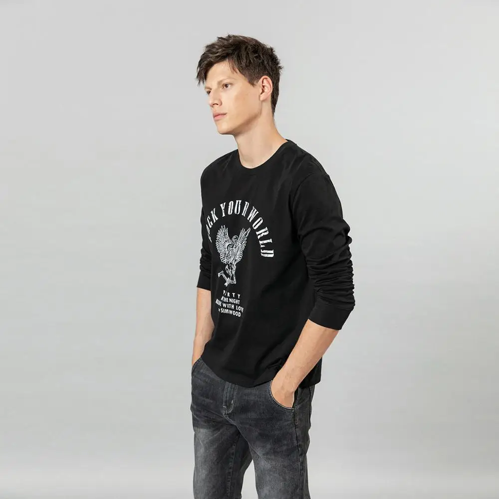 Футболка с длинным рукавом SIMWOOD Мужская футболка принтом в стиле хип хоп панк из