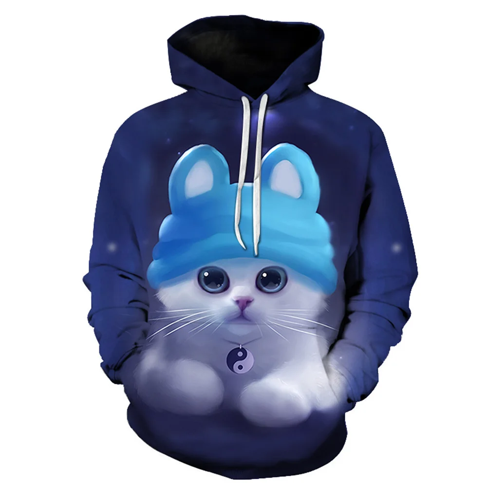 

2021 new black and white cat 3D hoodie men women kawaii lovely loose harajuku summer fall casual children's top plus S-6XL