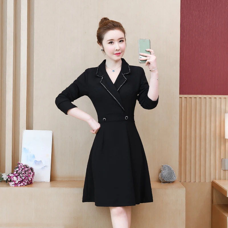 

Womens BLack Business Dress Fashion Long Sleeve Autumn Office Ladies Work Wear High Street Party Loose Slim Casual Dress Clothes