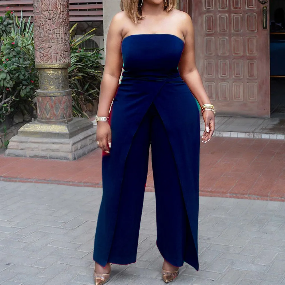 

Office Lady Women Off Shoulder Straight Romper Elegant Strapless Sleeveless One Piece Overalls Simple Waist Shaped Jumpsuits