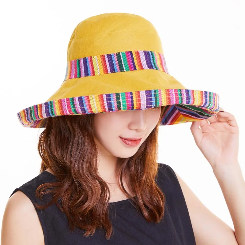 

2021 New Hot Plaid Fashion Bucket Hat Women Summer Beach Sun Floppy Hats Flat Foldable Cotton Caps