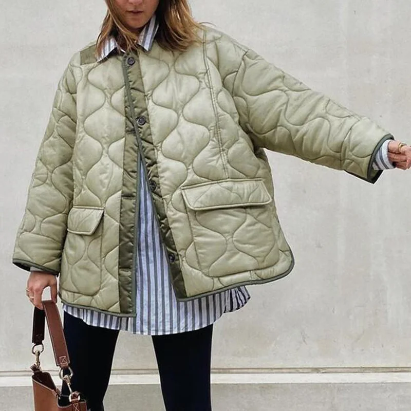 

Женская зимняя куртка, повседневное пальто с круглым вырезом и рукавом летучая мышь, однобортные женские пальто с карманами, красивая попул...