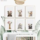 Постер с изображением животных, цветов, медведя, кролика, лисы, Картина на холсте, детский подарок, Настенная картина для интерьера, декор для детской комнаты