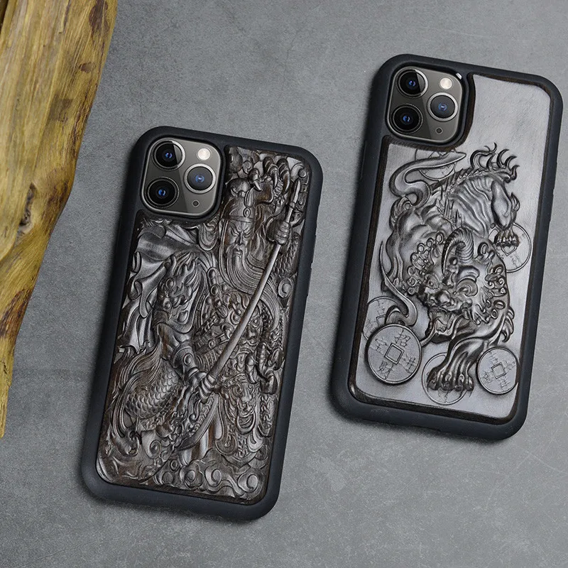 3D резной деревянный ящик для iPhone 11 чехол Роскошный Ebony 11 Pro задняя крышка Силиконовый ТПУ чехол для iPhone 11 Pro Max чехол 11 Pro Funda