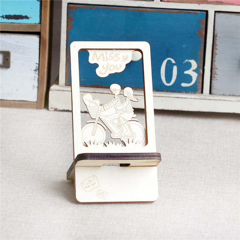 

Wood Carved Landscape Phone Holder Portable Universal Desktop Lazy Mobile Phone Bracket Wooden Light Weight Phone Accessories