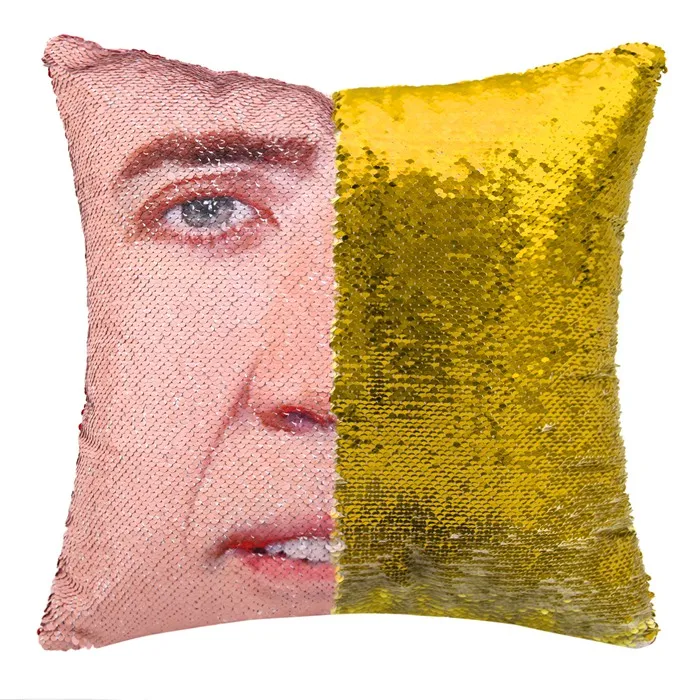 Rose Gold Магический чехол для подушки Nicolas Cage с блестками, супер Сияющий двусторонний чехол для подушки, меняющий цвет, 40x40 см, украшение для дома и автомобиля - Цвет: Rose Gold