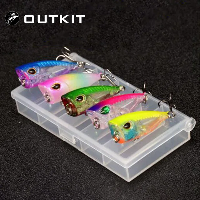 New 5pcs Mini Popper 4cm 3.5g Fishing Lure Kit Set With Box CrankBaits Wobblers Lures Top Water Carp Fishing Tackle Artificial 1