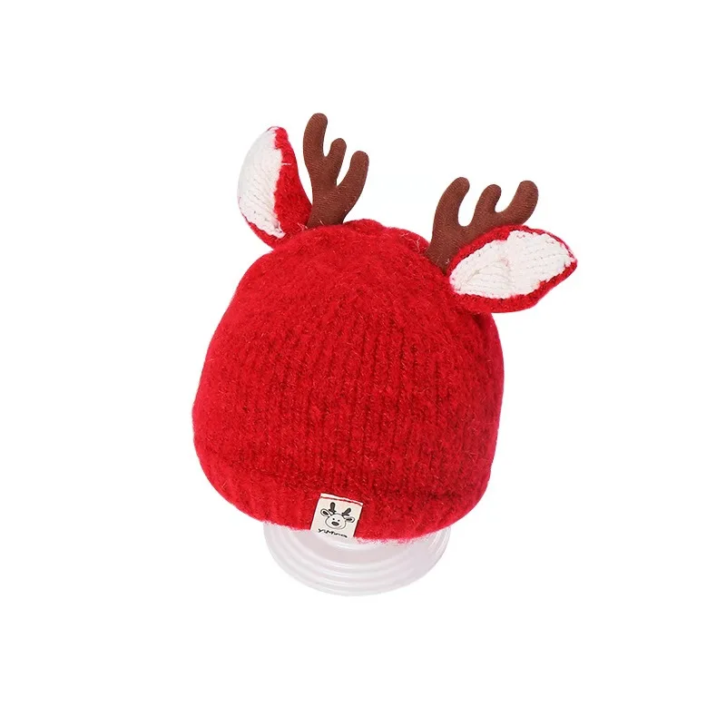 Детская шерстяная шапка зимняя вязаная с рисунком оленя на возраст 0-12 месяцев От