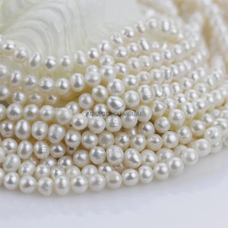 

APDGG Genuine wholesale 5strands 4.5-5mm AA- potato round white pearl strands loose beads women lady jewelry DIY