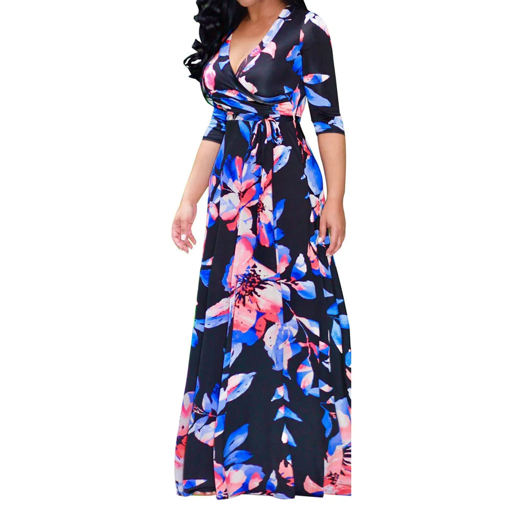 Модное женское Повседневное платье большого размера S-5XL с цветочным принтом