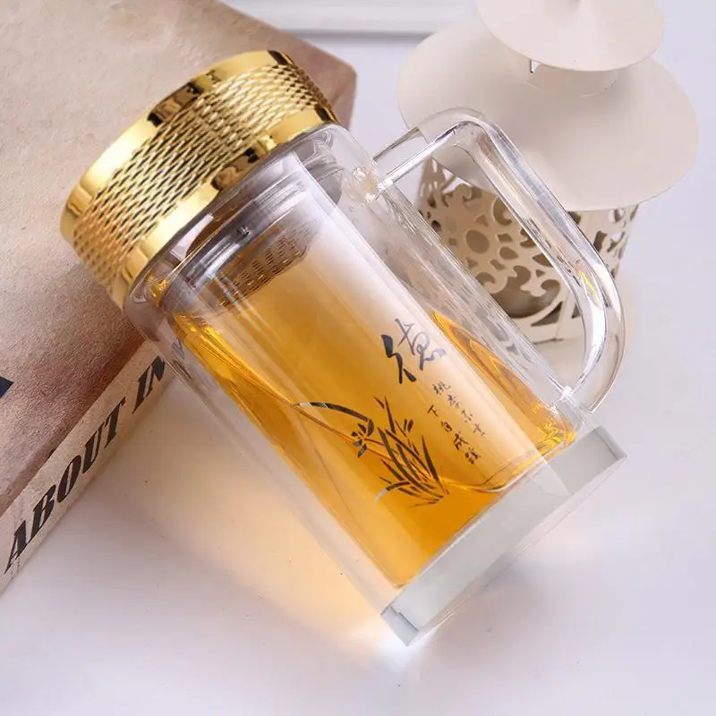 Двойная стеклянная чайная чашка мужское стекло для воды с фильтром большая