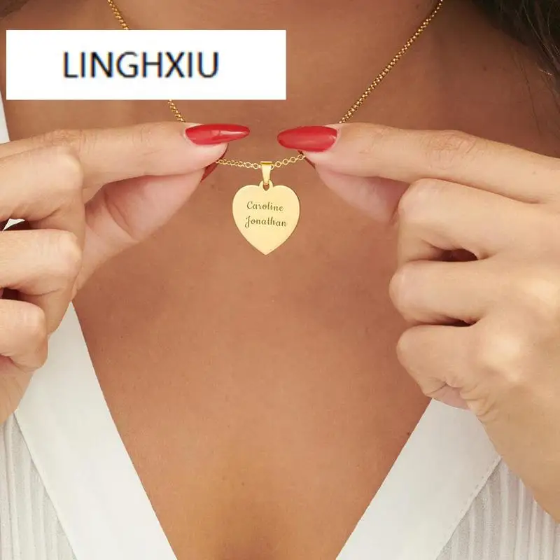 

Custom Engraved Women's Heart Pendant Necklace , Personalized Wedding Gift for Her ,Friend Daughter Mom Girlfriend