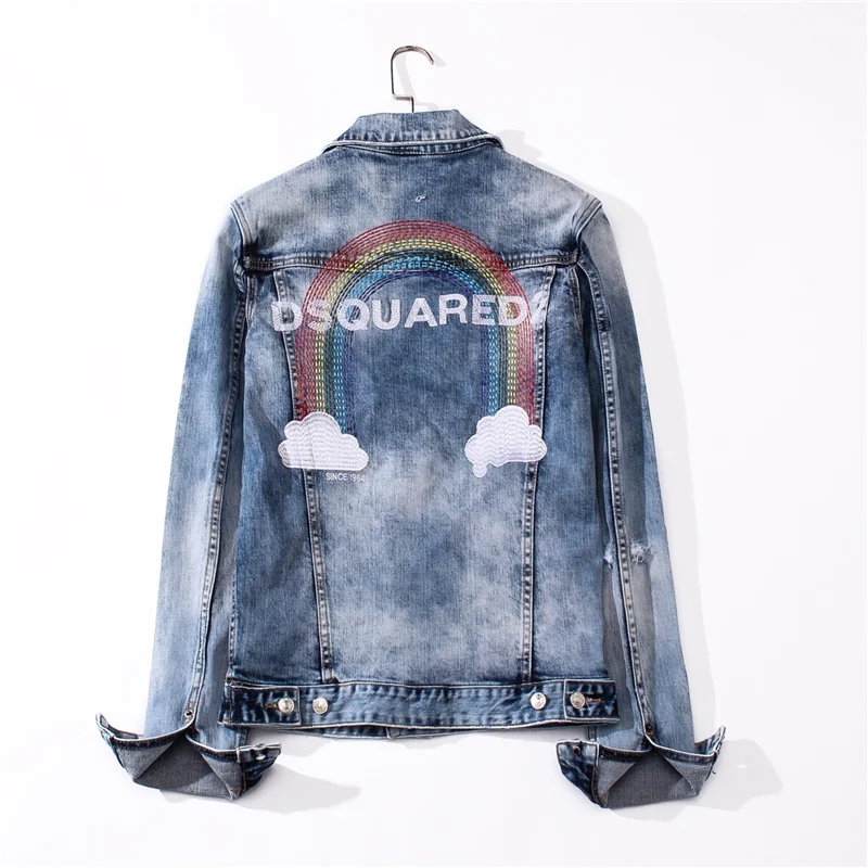 

2021 Europe and America DSQ Fall/Winter Slim Denim Jacket Dsquared2 Personalized Fashion Men and Women Rainbow D2 Couple Jacket