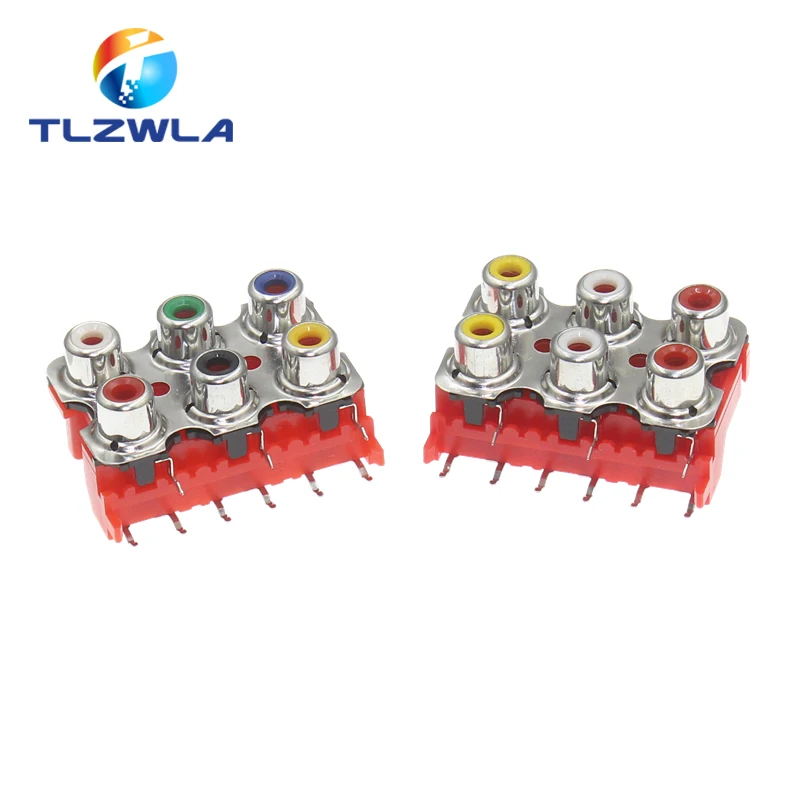 100Pcs AV Concentric Socket 9 Foot RCA Socket 6 Hole PCB Welded AUdio And Video Socket Lotus Socket AV6 84 13B