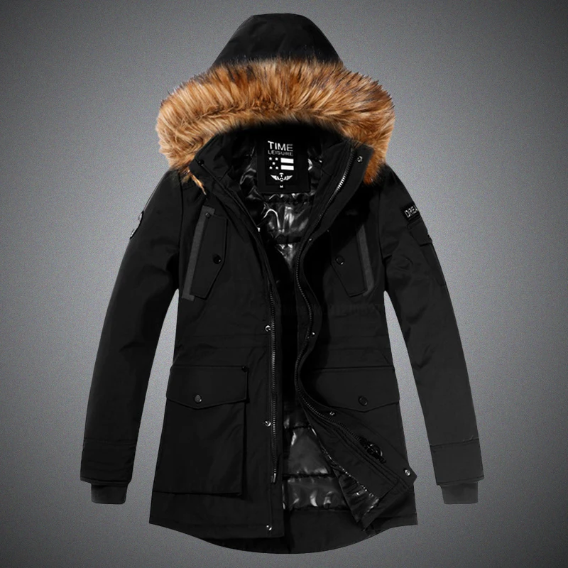 

Мужская зимняя куртка с капюшоном и меховым воротником, на хлопковой подкладке