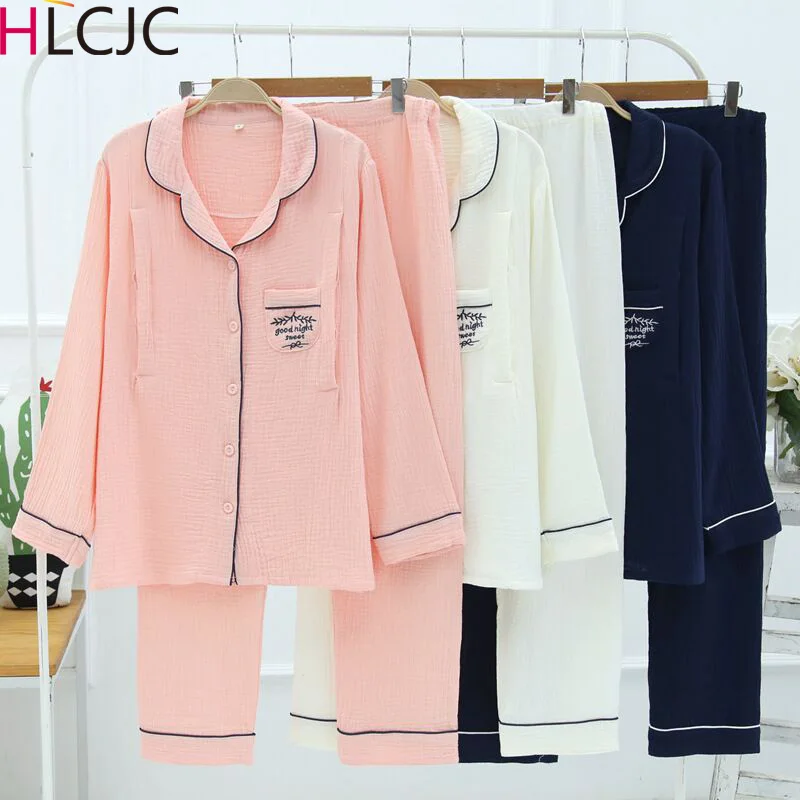 Новые Мягкие хлопковые креповые пижамы для кормящих мам с застежкой спереди