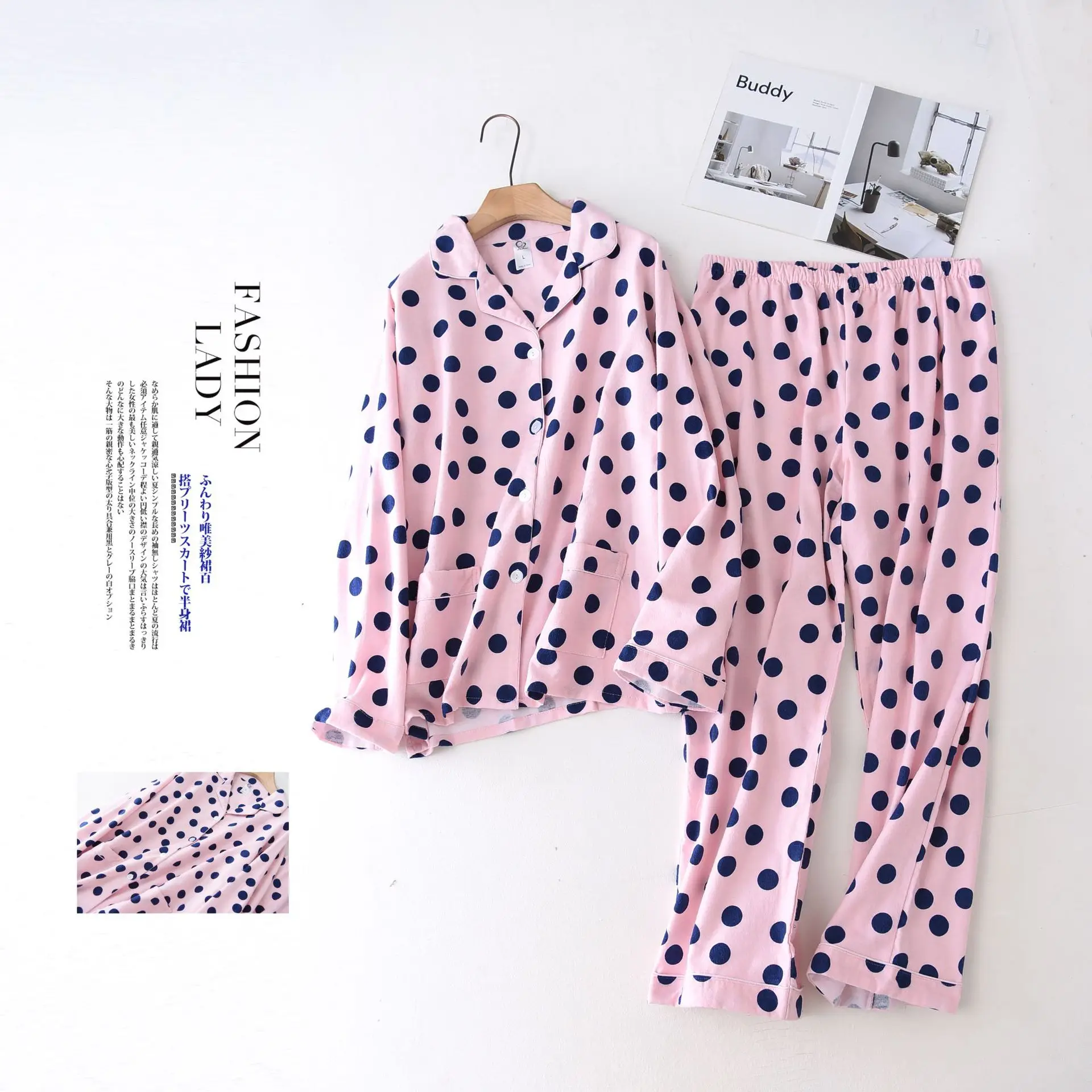 Pink Dot A Женские пижамные комплекты с милым белым медведем из хлопка, Осенние повседневные модные пижамы, Женская домашняя одежда, сексуальные пижамы mujer - Цвет: Pink Dot A