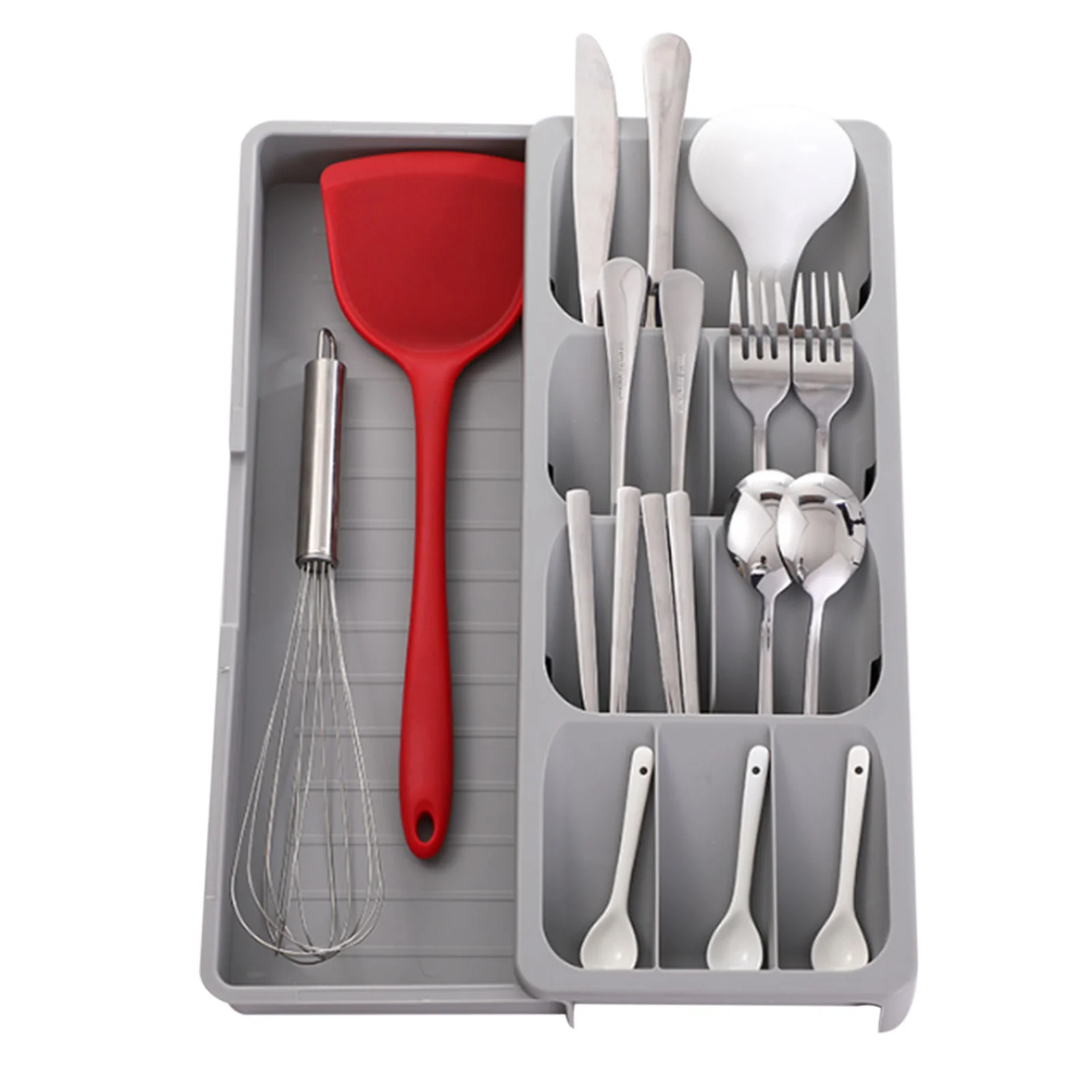 

Кухонный лоток для хранения, выдвижной ящик для столовых приборов, лоток большой емкости с 9 отсеками, многофункциональный органайзер с угл...