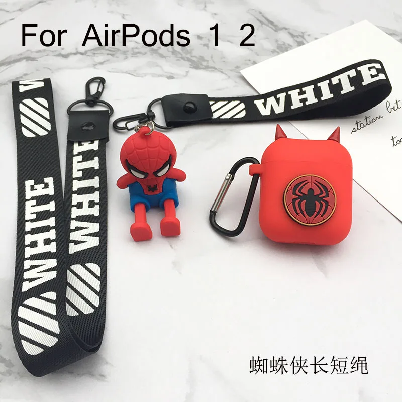 AirPods 1 2-2 Чехол для наушников с героями мультфильмов «Железный человек», «Капитан Америка» для Apple AirPods Pro 1 2 i13 TWS, силиконовый чехол, брелок, кабель, «Человек-паук», подставка - Цвет: AirPods 1 2-2