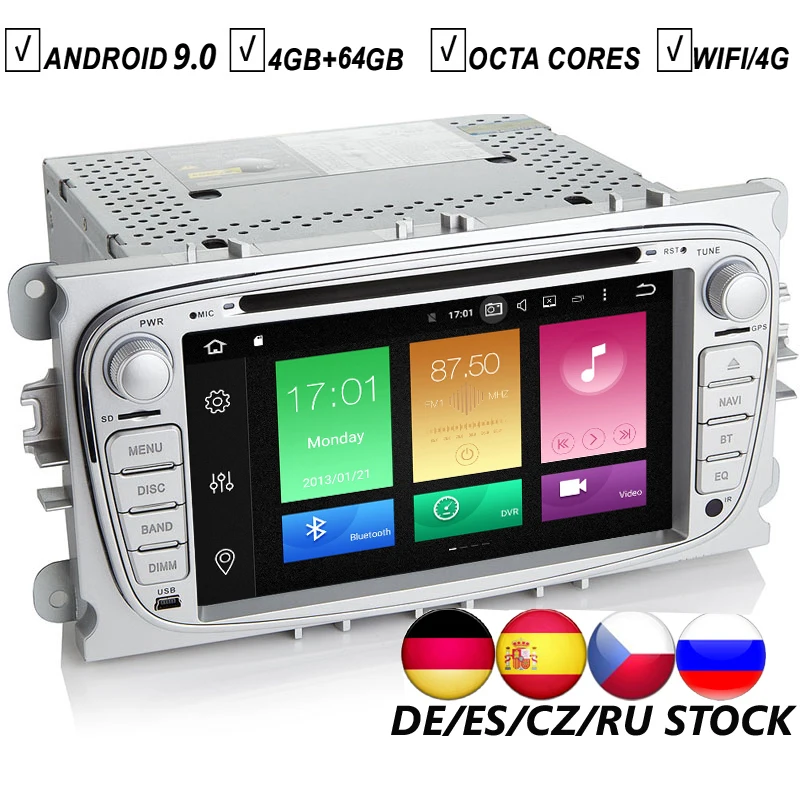 Автомобильный DVD GPS плеер IPS 7 дюймов Android 10 для FORD Focus Mondeo C max Galaxy 8 Восьмиядерный PX5 4