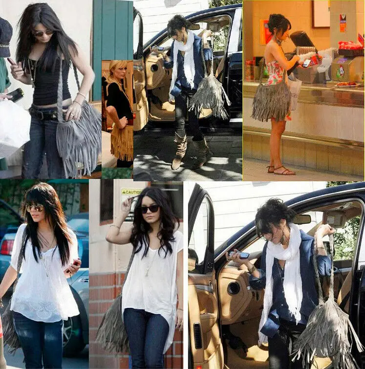 Женский кошелек типа Мессенджер с бахромой и кисточками Замшевая сумка через