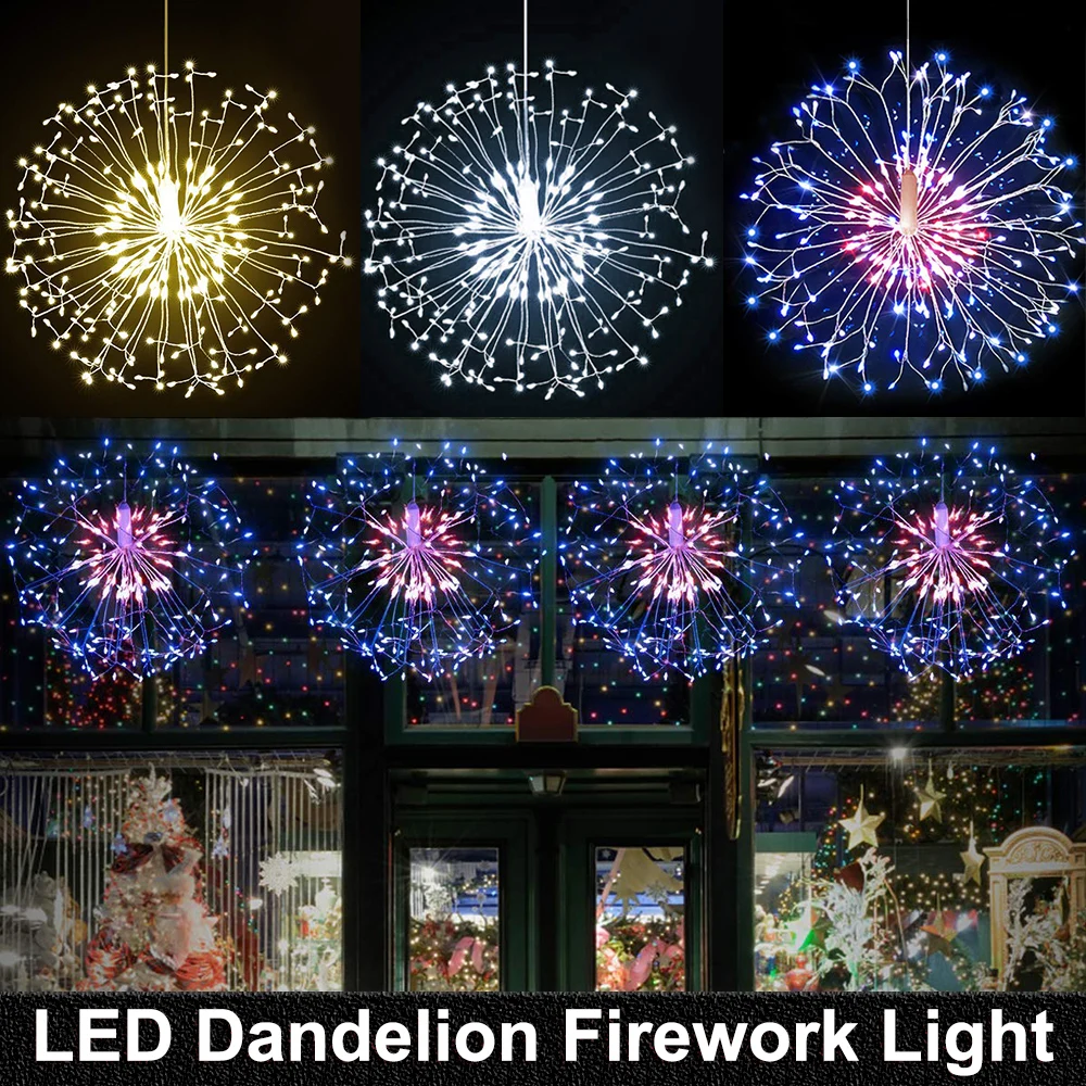 

198LEDs RC Dandelion Firework LED Copper Wire Strip String Lights Waterproof Fairy Lights For Wedding Christmas Party Decor