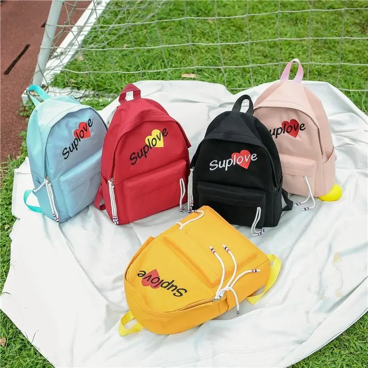 

College wind sweet girl backpack embroidered love letters canvas color rope versatile student schoolbag