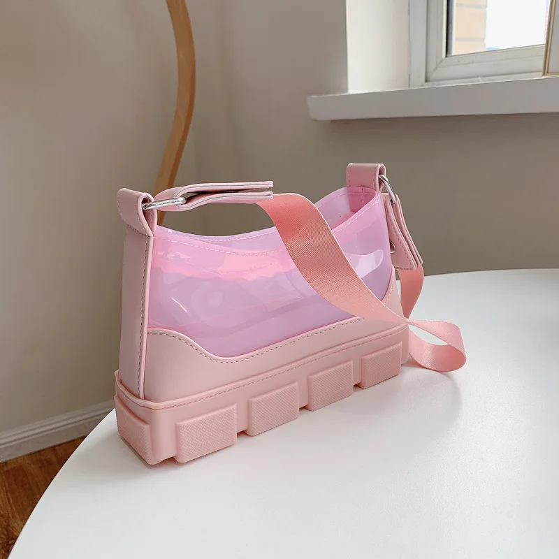 

Designer Pvc Jelly Bag for Women Underarm Baguette Bags Fashion Female Shoulder Messenger Bag Lady Tote Handbags
