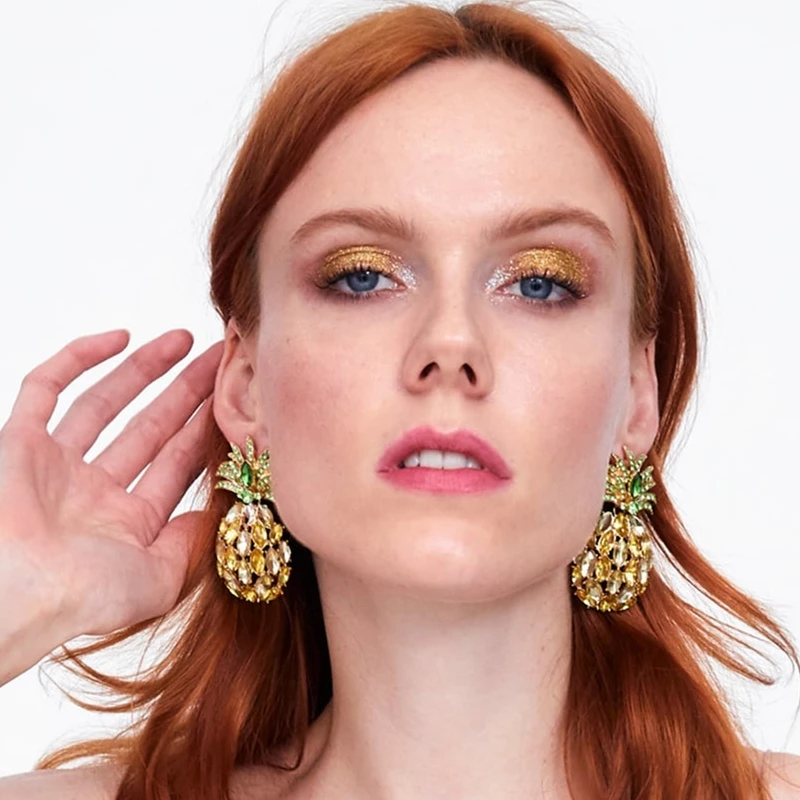 

HOCOLE Fashion Pineapple Crystal Drop Earrings For Women 2019 Za Boho Rhinestone Statement Pendant Dangle Earring Jewelry Bijoux