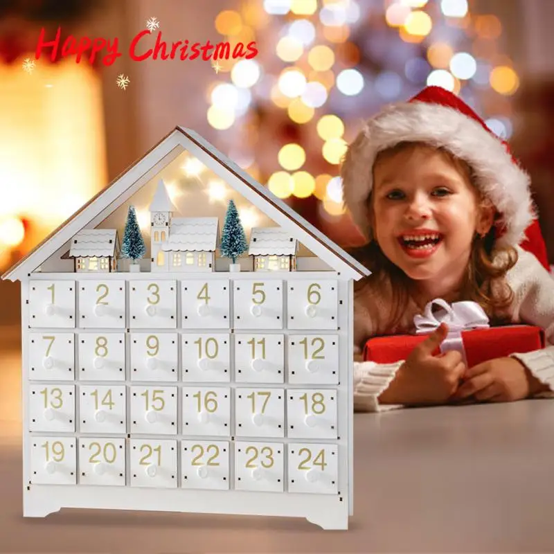 

Новинка 2021, деревянный календарь с обратным отсчетом для рождества, Светодиодный светящийся деревянный дом, украшение для вечерние, календ...