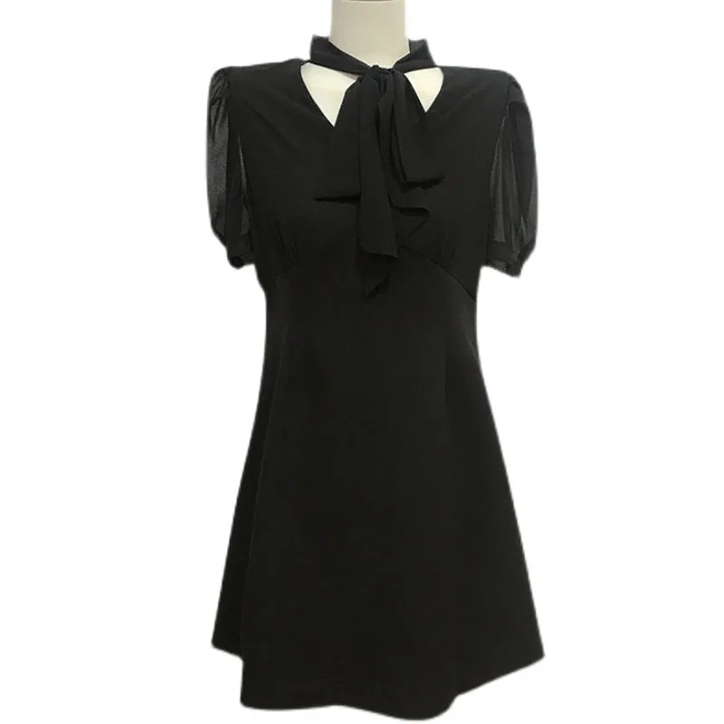 

SeeBeautiful Casual Stitching Loose A-line Dress V-neck Puff Sleeve Simple New Fashion 2021 Spring Summer Women E207