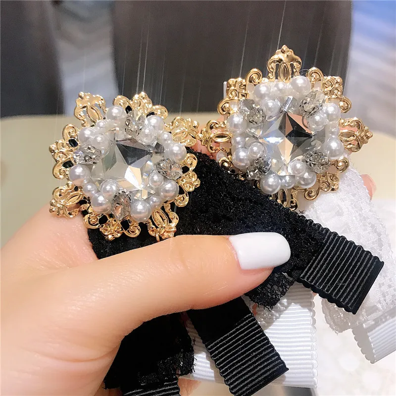 Женская Винтажная брошь с кружевным бантом черная в Корейском стиле