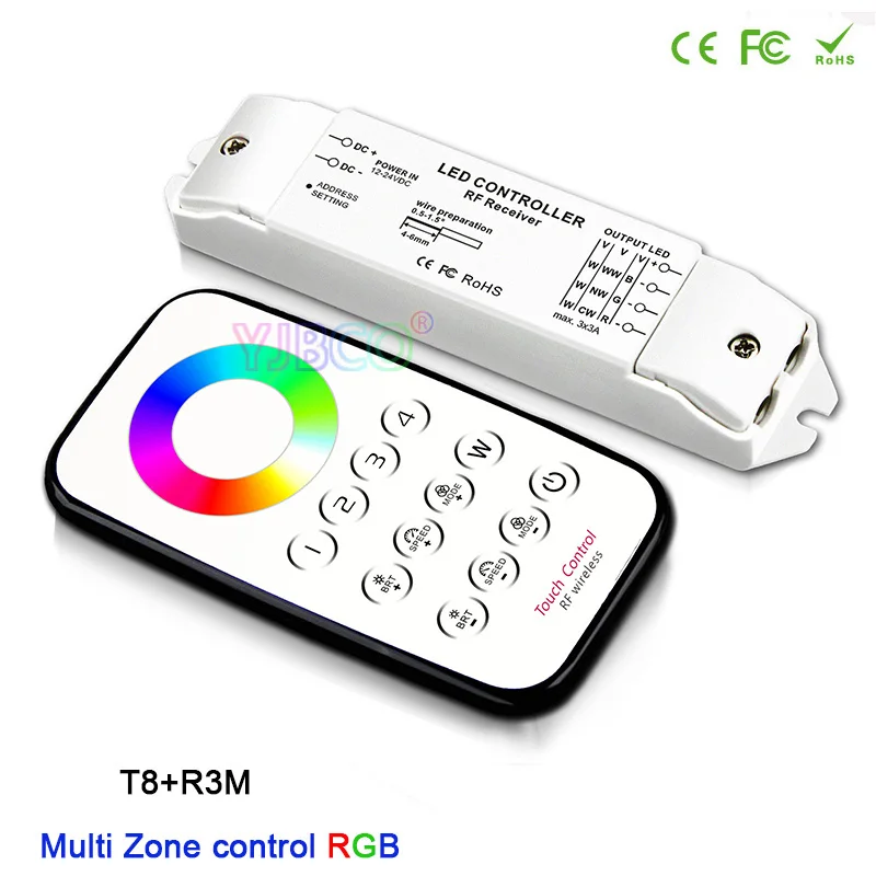 BC Multi Zone control СВЕТОДИОДНЫЙ Диммируемый/CCT/RGB Max 3 * 3A RF беспроводной пульт