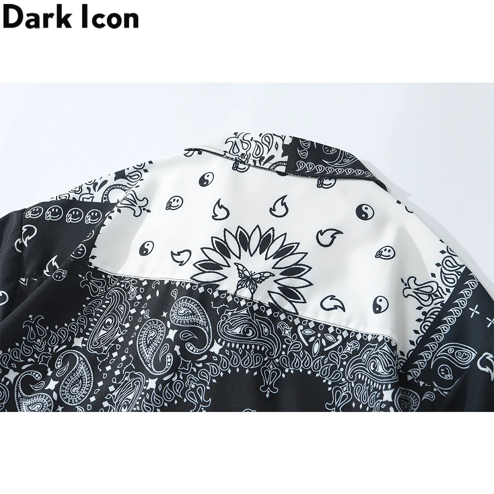 Dark Icon Black White Color Contrast Bandana Shirt Men Street Fashion Polo Shirt Hawaiian Shirts Man