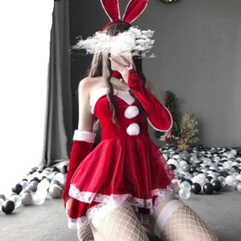 

Красные костюмы Леди Санта-Клаус бархатный Кролик ролевые игры кружева Лолита Кролик COS наряды кавайное платье искусственная униформа