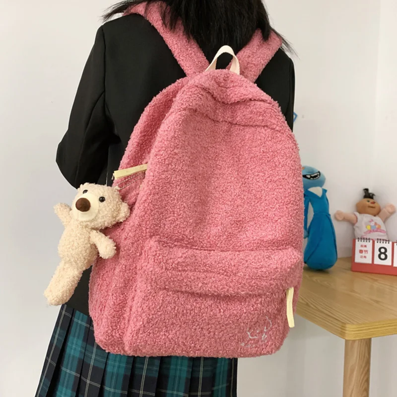 Зимний плюшевый рюкзак для женщин Повседневная вместительная сумка на плечо