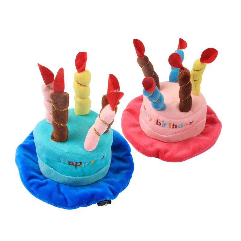 

Cute Dog Toy Plush Birthday Cake Hat Celebration Stuffed Pet Birthday Supplies