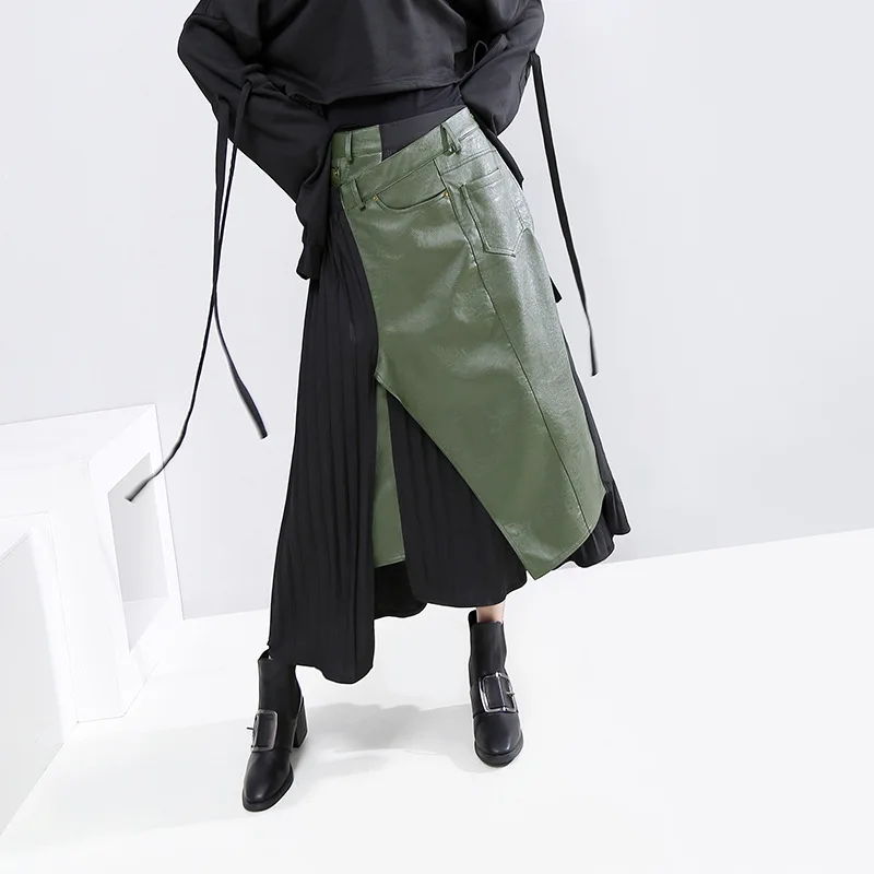 Женская юбка из искусственной кожи в стиле ампир повседневная Асимметричная