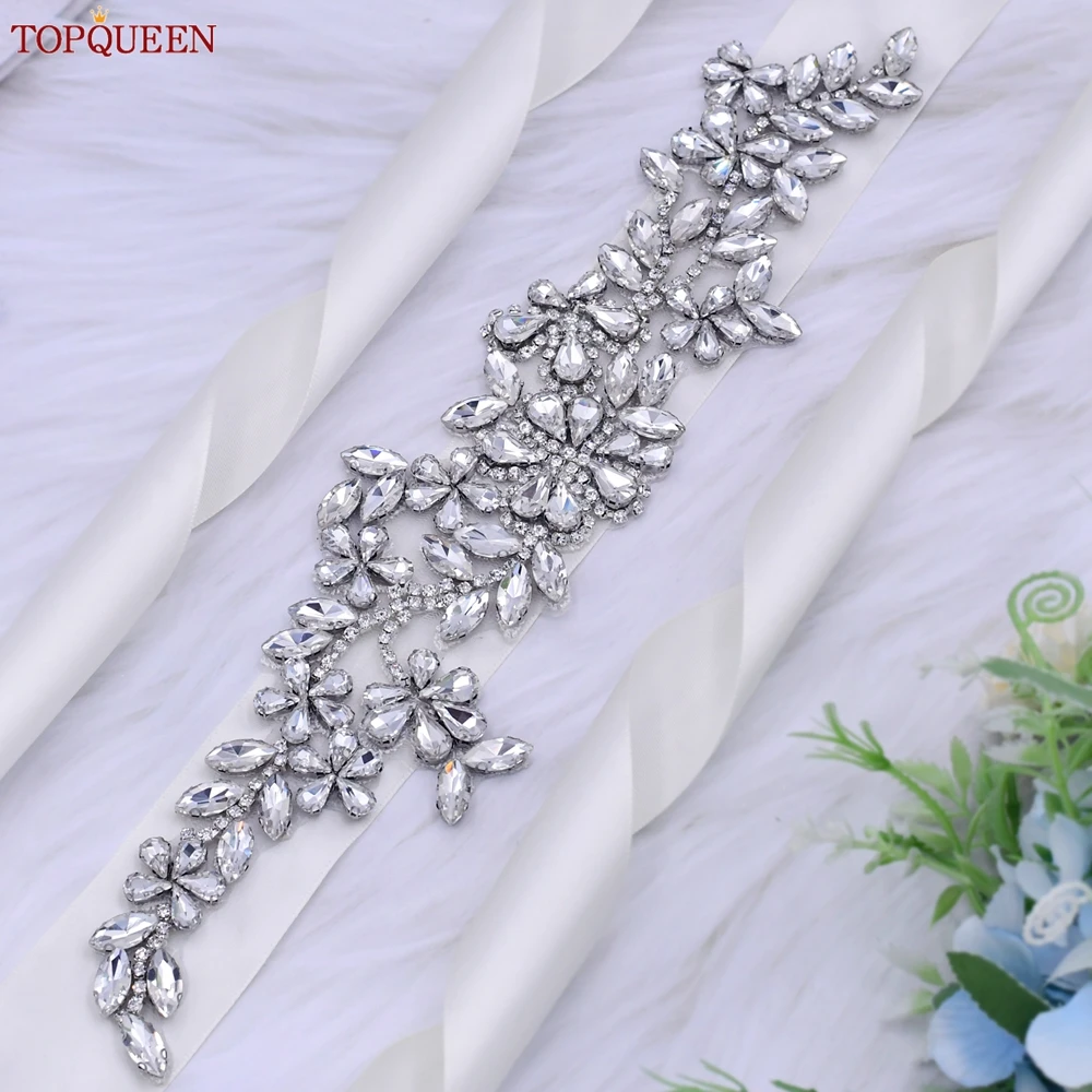 

TOPQUEEN S283 Wedding Rhinestone Belt Bride Bridesmaid Bridal Applique Waist Beads Sash for Women Ladies Dress Gown Decorative