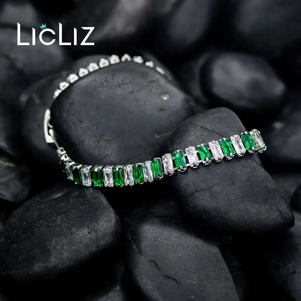 LicLiz Новые Модные Зеленые циркониевые хрустальные теннисные браслеты для женщин