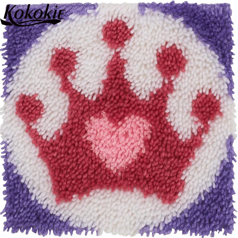 

latch hook kits rug Crown printed Crochet yarn diy tapis canvas knitting needle kit for carpet tapestry kits latch hook kussen