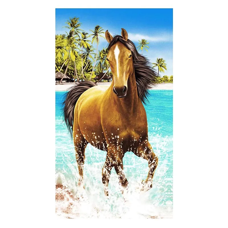 Мягкое абсорбирующее пляжное полотенце из микрофибры Blue Horse большой размер 100x180