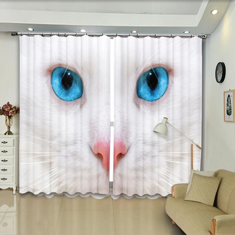 

The Head Of A White Cat With Blue Eyes High-precision Blackout Curtains Dersonalized 3D Digital Printing Purtains DIY Photos