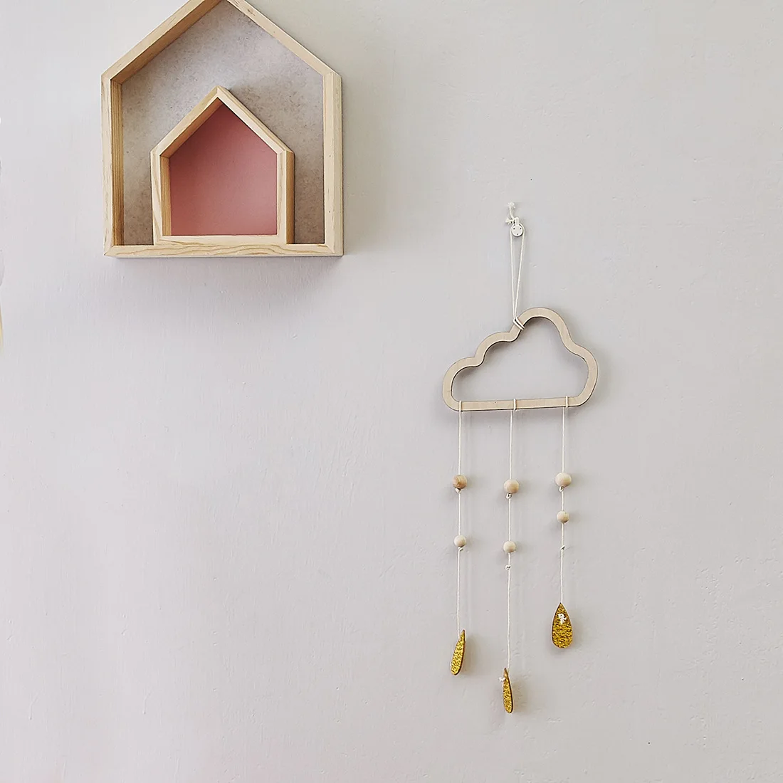 

INS Nordic Wind Cloud Raindrop Planet Wood Chip Pendant Children's Room Wall Home Decoration Photography Strap Wholesale