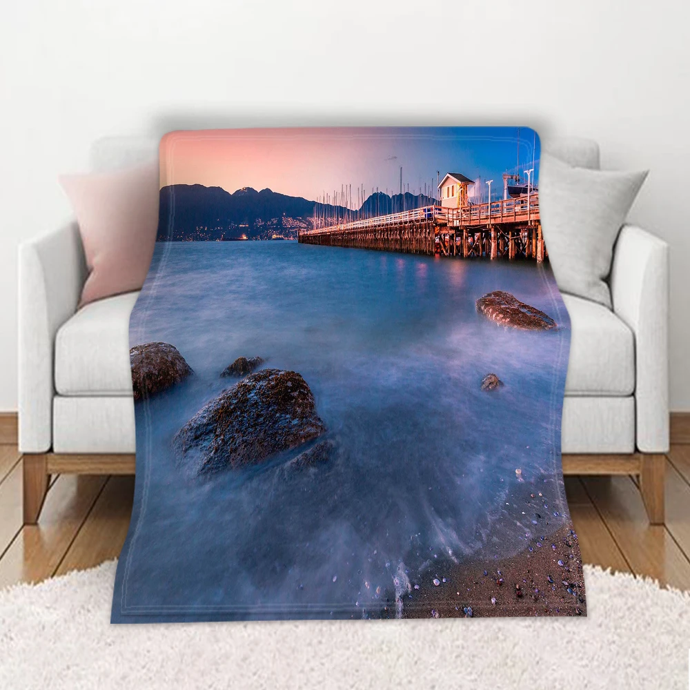 Флисовое одеяло с изображением заката машинная стирка мягкое удобное покрывало