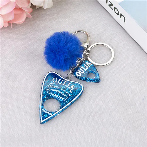 navy blue 1 шт. женский брелок Ouija Planchette блестящая Смола амулеты сумочка брелок с пухом мяч Ouija доска брелок - Цвет: navy blue